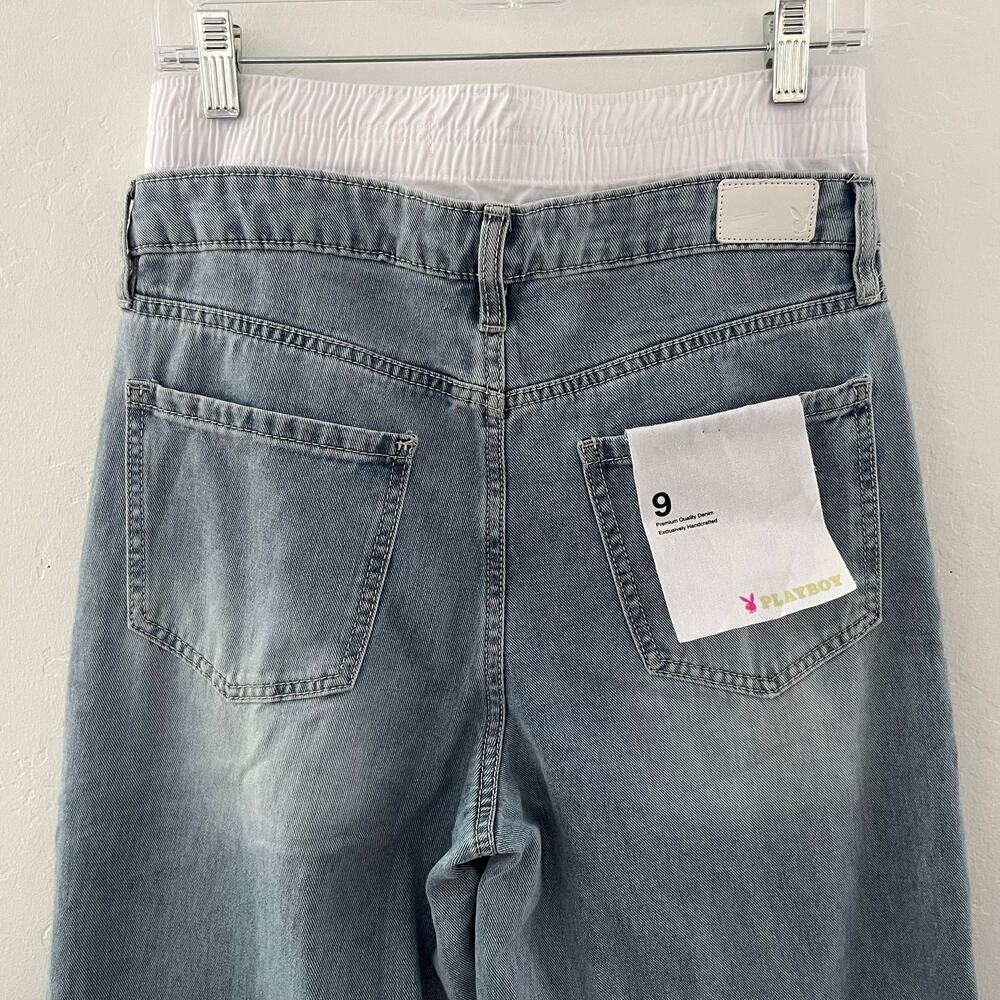 Playboy Embroidered Bunny Logo Wide Leg Jeans Denim Y2K Juniors Size 9/30 NEW - Picture 8 of 11